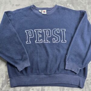 Pepsi Sweatshirt Mens XL Navy Blue Embroidered Logo Fleece Pullover Crewneck